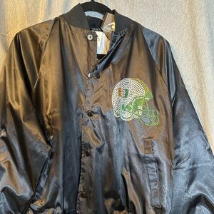 Black Satin Bomber Jacket with Embellished UM Logo